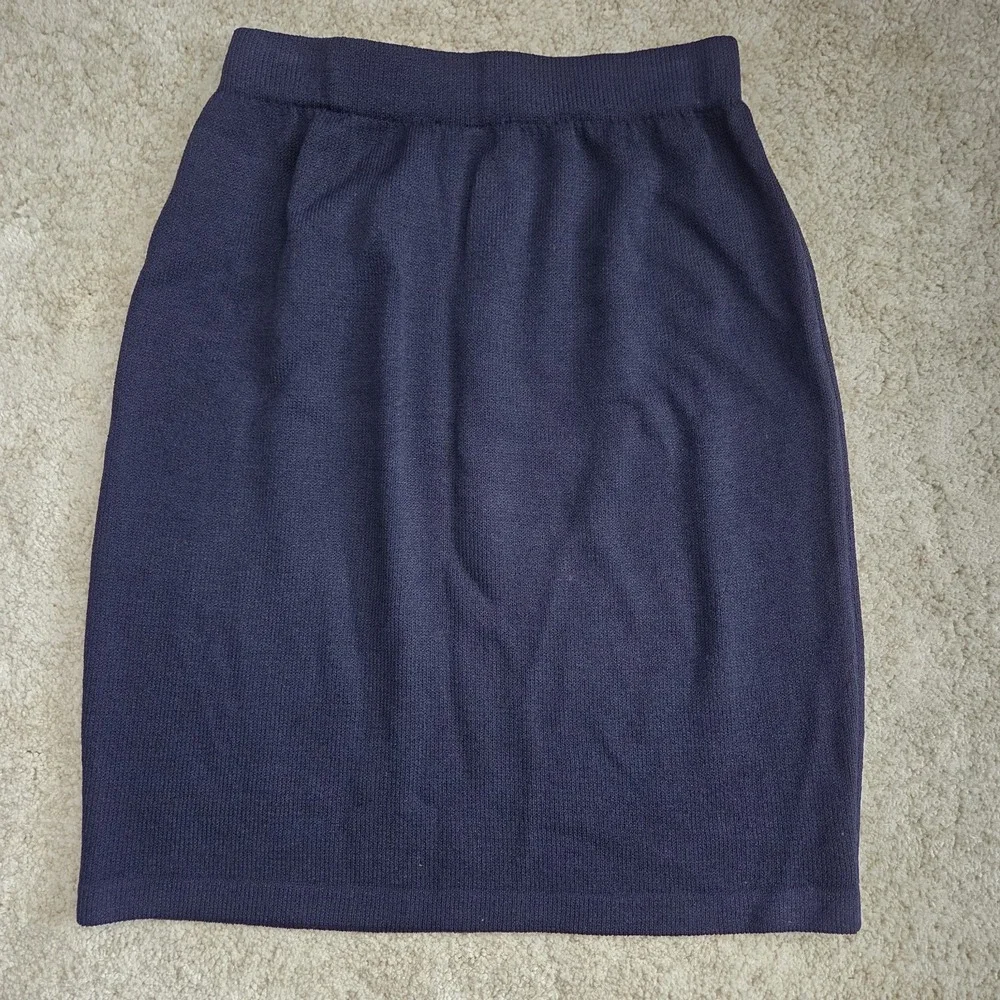 ST JOHN Collection Navy Stretch Santana Knit Classic Straight Pencil Skirt Sz 10